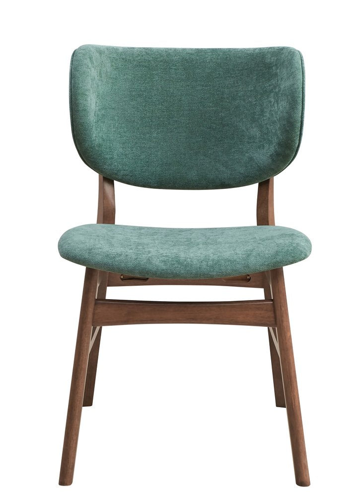 Set of Two Blue And Brown Fabric And Solid Wood Partially Open Back Dining Side Chairs