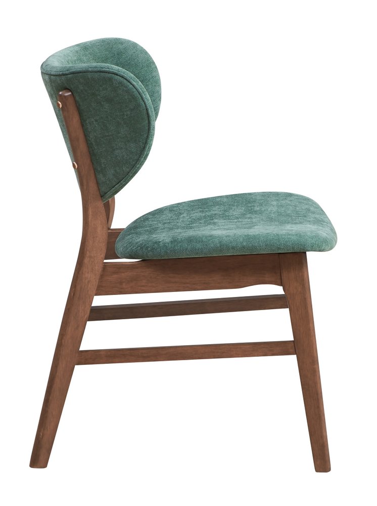 Set of Two Blue And Brown Fabric And Solid Wood Partially Open Back Dining Side Chairs