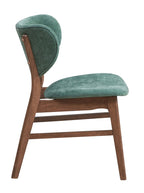 Set of Two Blue And Brown Fabric And Solid Wood Partially Open Back Dining Side Chairs