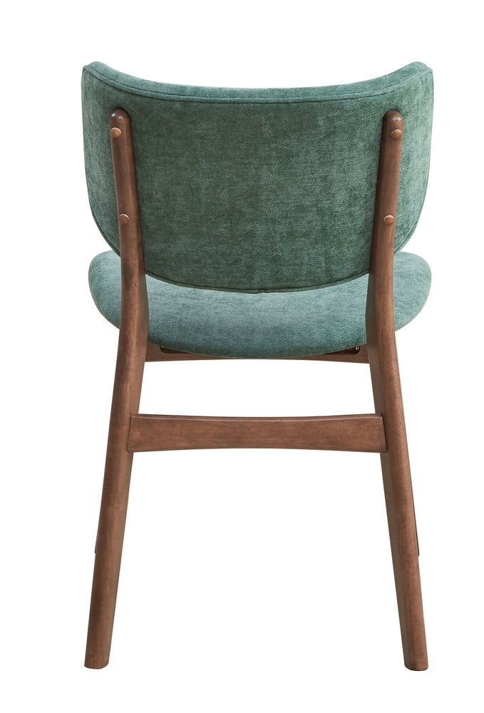 Set of Two Blue And Brown Fabric And Solid Wood Partially Open Back Dining Side Chairs