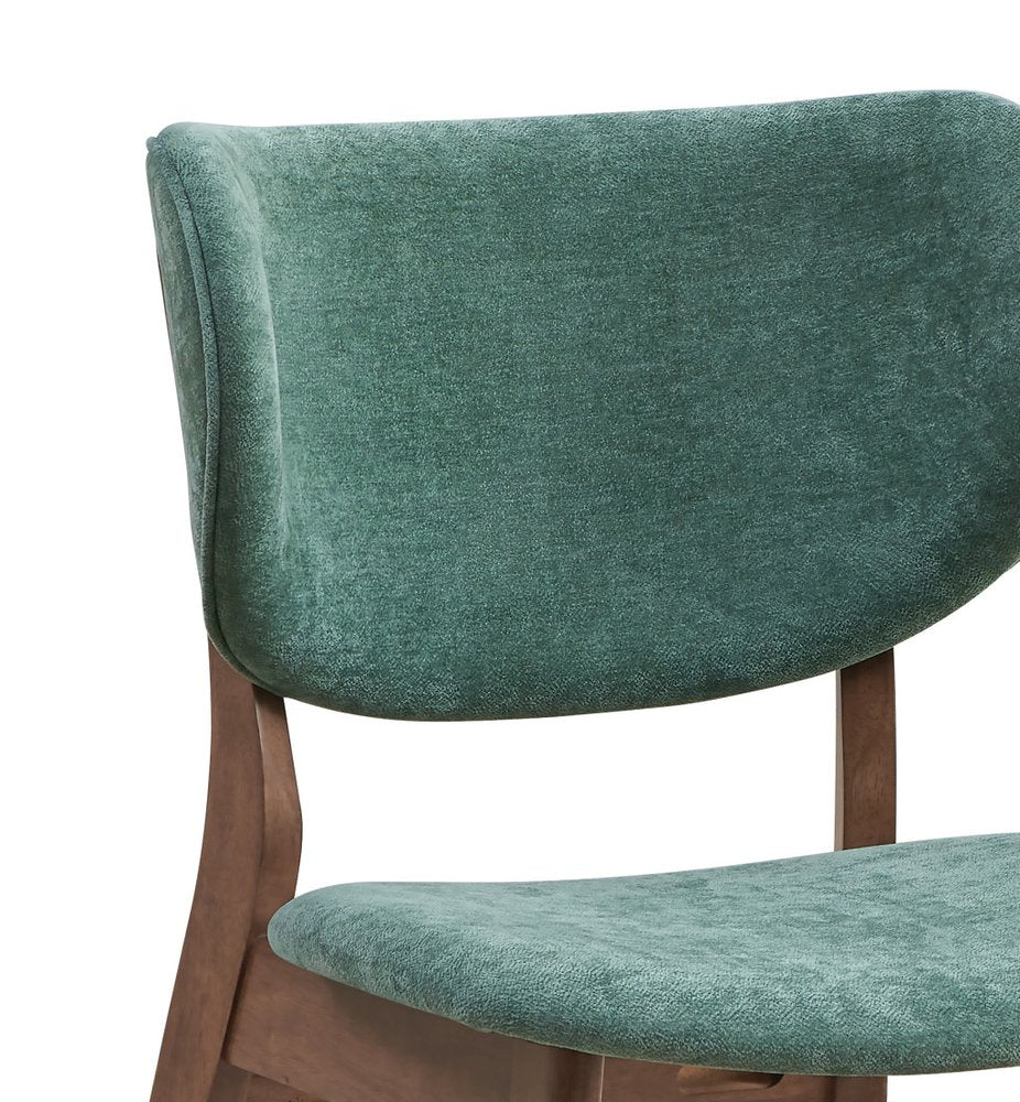 Set of Two Blue And Brown Fabric And Solid Wood Partially Open Back Dining Side Chairs