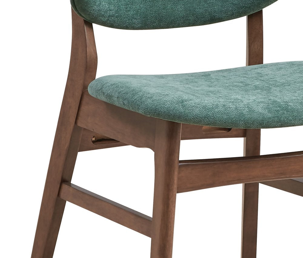 Set of Two Blue And Brown Fabric And Solid Wood Partially Open Back Dining Side Chairs