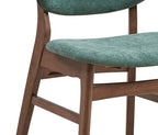 Set of Two Blue And Brown Fabric And Solid Wood Partially Open Back Dining Side Chairs