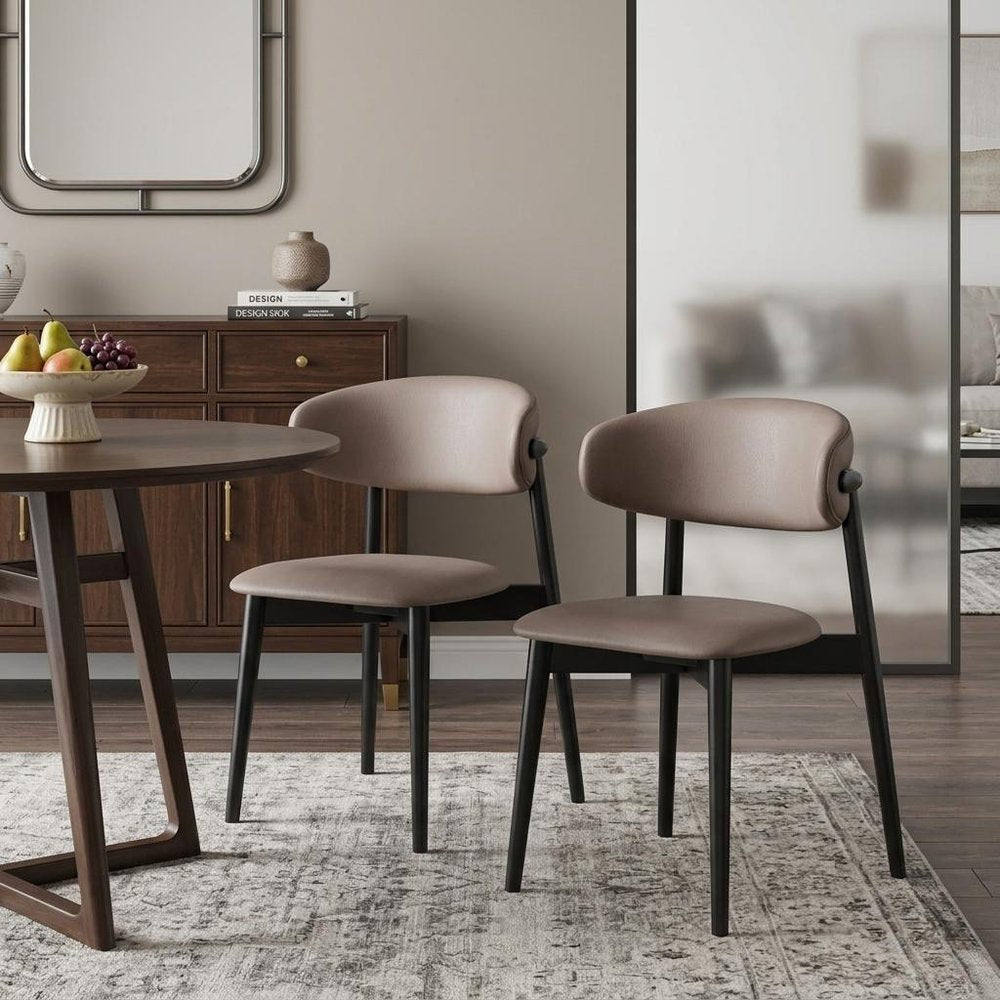 Set of Two Gray And Black Fabric And Solid Wood Open Back Dining Side Chairs