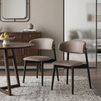 Set of Two Gray And Black Fabric And Solid Wood Open Back Dining Side Chairs