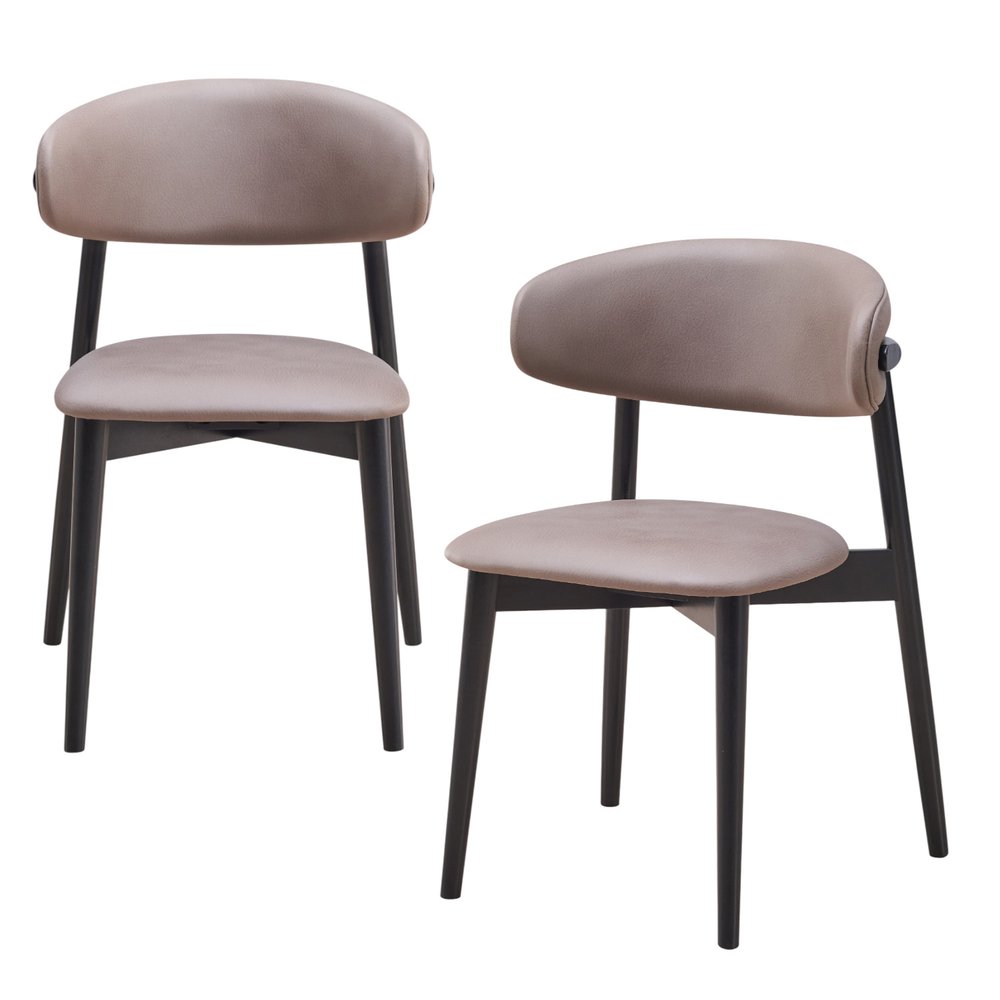 Set of Two Gray And Black Fabric And Solid Wood Open Back Dining Side Chairs