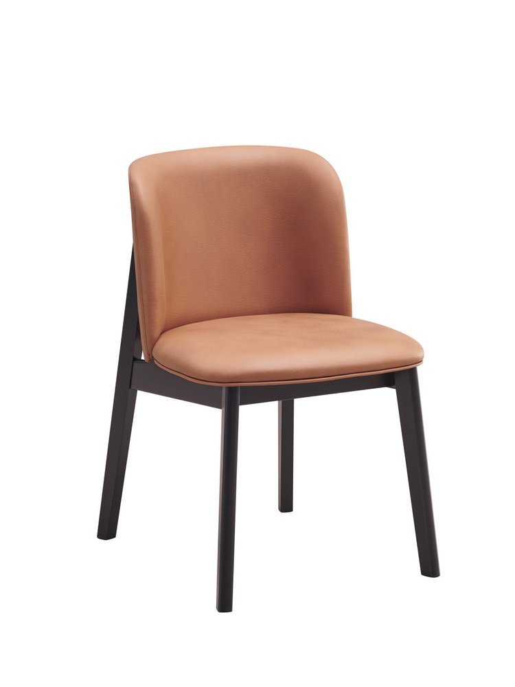 Set of Two Camel And Black Fabric And Solid Wood Dining Side Chairs