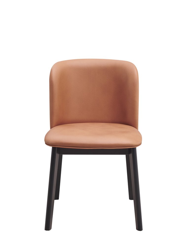 Set of Two Camel And Black Fabric And Solid Wood Dining Side Chairs