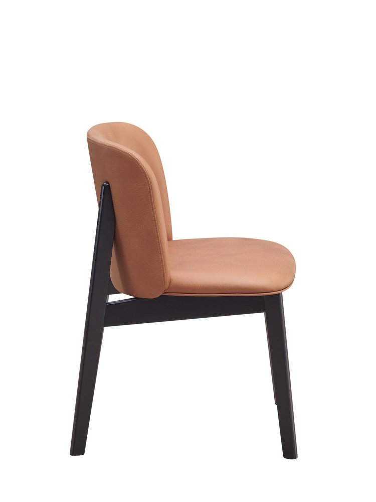 Set of Two Camel And Black Fabric And Solid Wood Dining Side Chairs