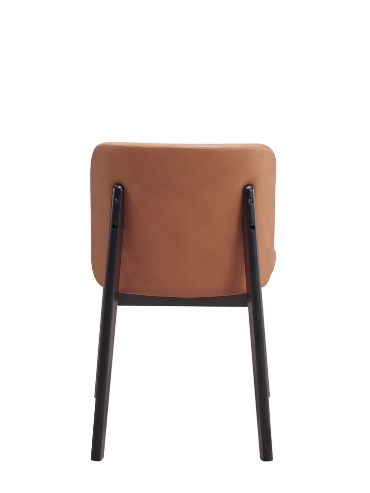 Set of Two Camel And Black Fabric And Solid Wood Dining Side Chairs