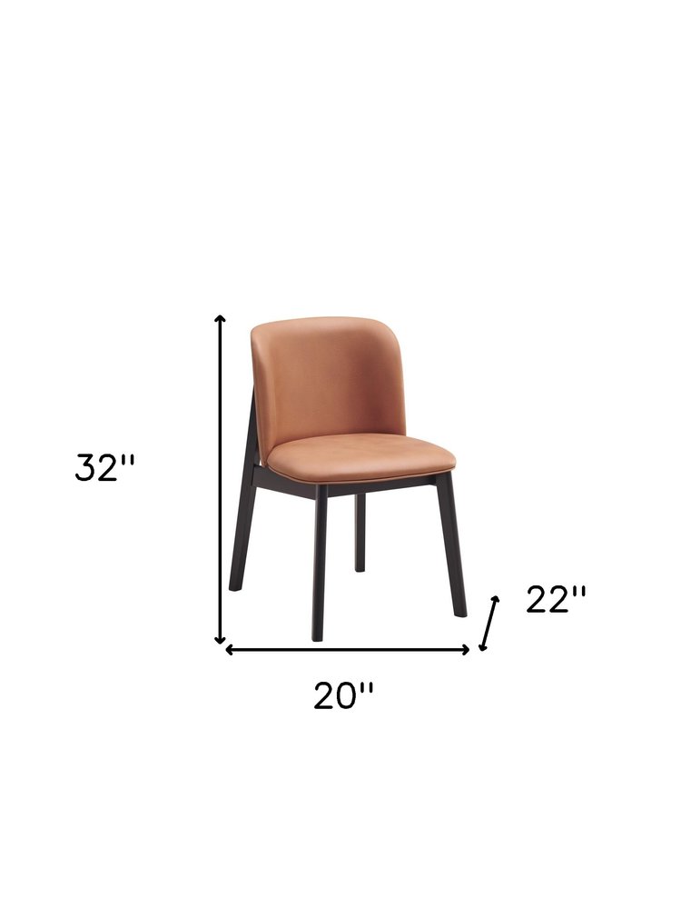 Set of Two Camel And Black Fabric And Solid Wood Dining Side Chairs