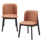 Set of Two Camel And Black Fabric And Solid Wood Dining Side Chairs