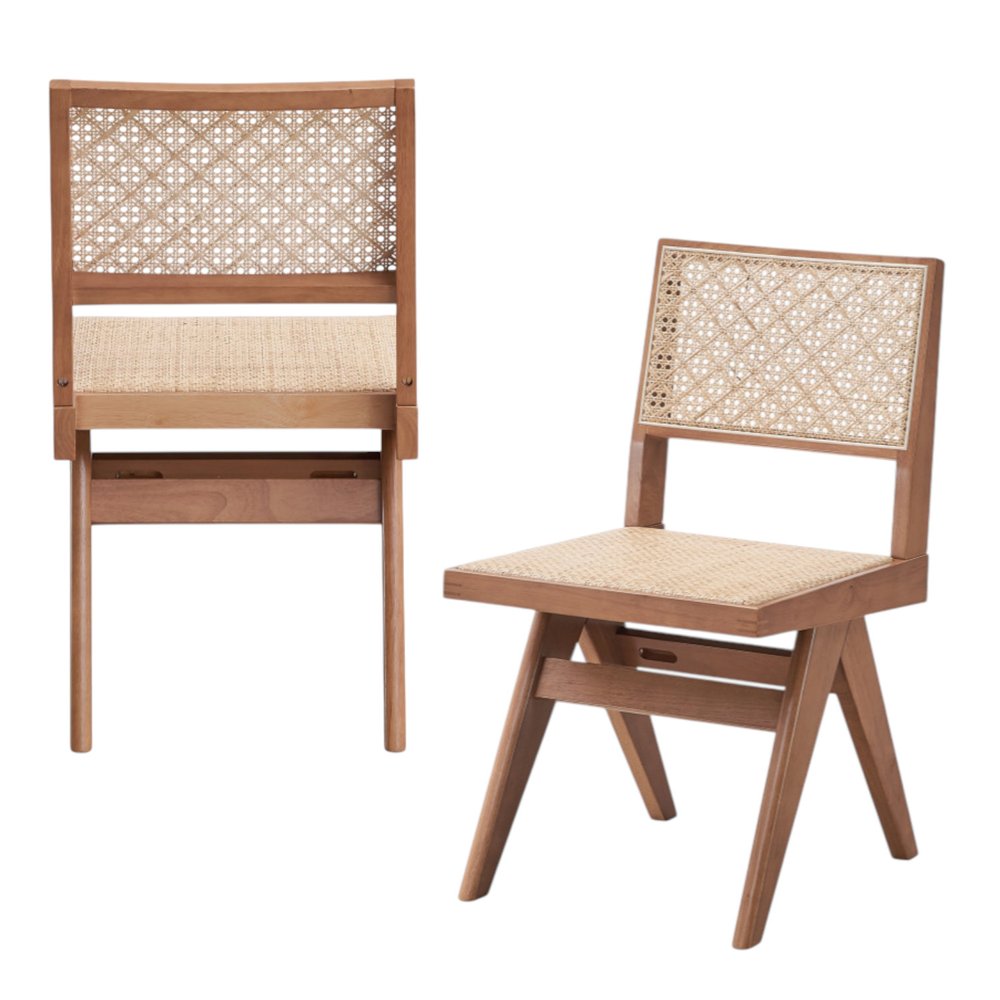 Set of Two Natural Rattan Open Back Dining Side Chairs