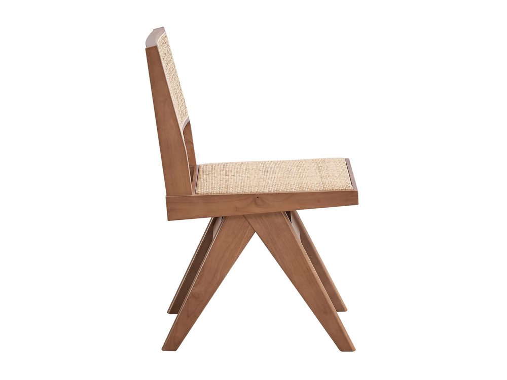 Set of Two Natural Rattan Open Back Dining Side Chairs