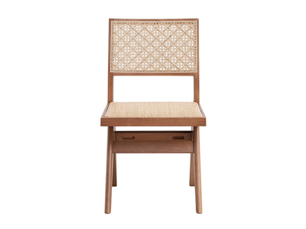 Set of Two Natural Rattan Open Back Dining Side Chairs