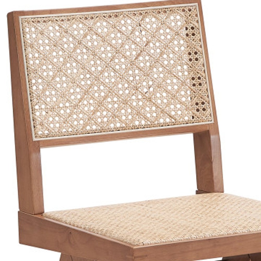 Set of Two Natural Rattan Open Back Dining Side Chairs