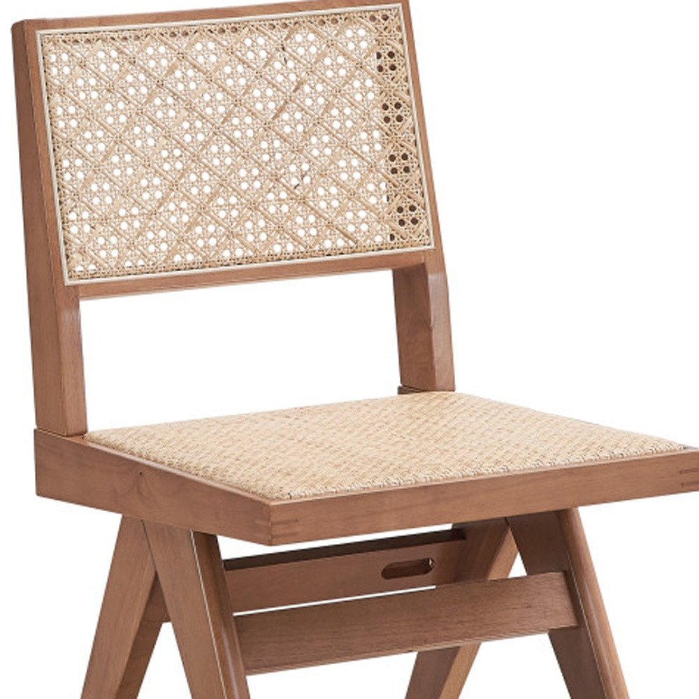 Set of Two Natural Rattan Open Back Dining Side Chairs
