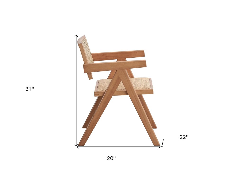 Set of Two Natural Rattan Open Back Dining Side Chairs