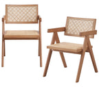 Set of Two Natural Rattan Open Back Dining Side Chairs