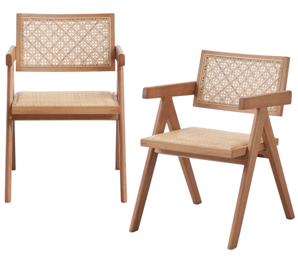 Set of Two Natural Rattan Open Back Dining Side Chairs