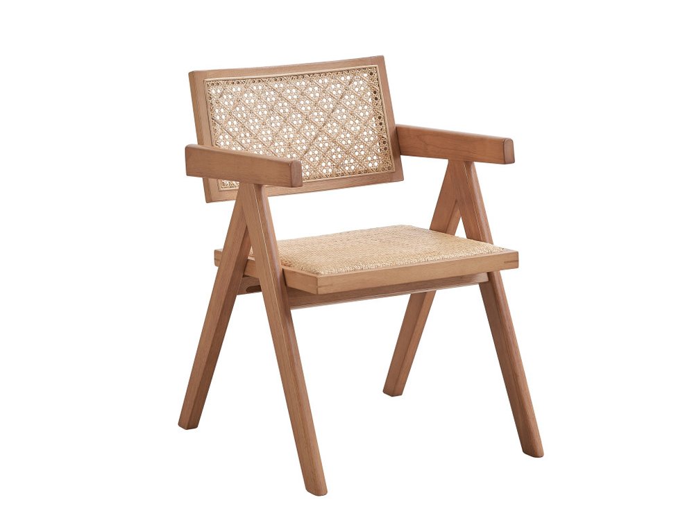 Set of Two Natural Rattan Open Back Dining Side Chairs