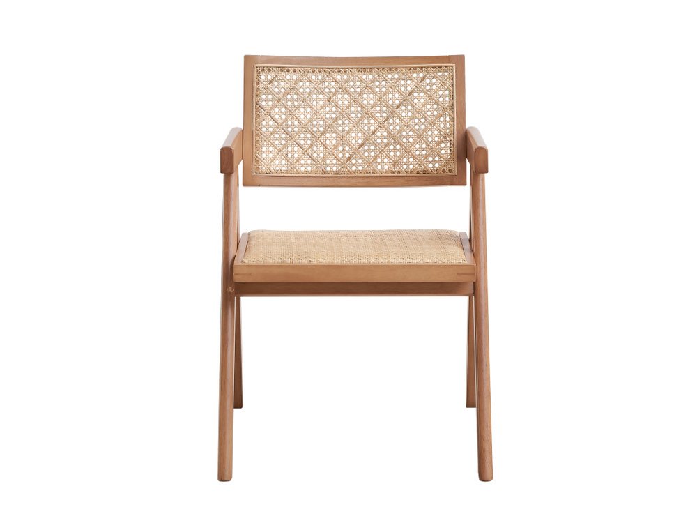 Set of Two Natural Rattan Open Back Dining Side Chairs