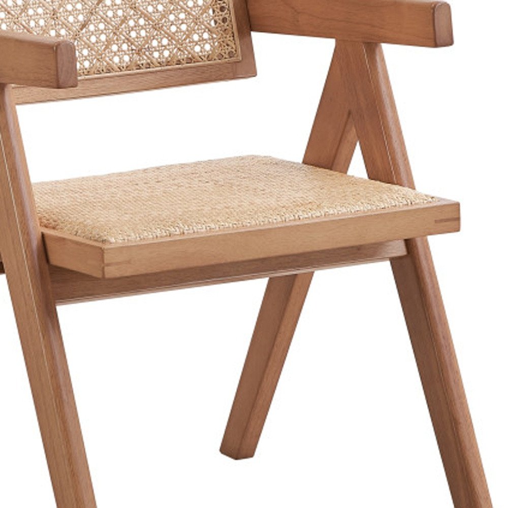 Set of Two Natural Rattan Open Back Dining Side Chairs