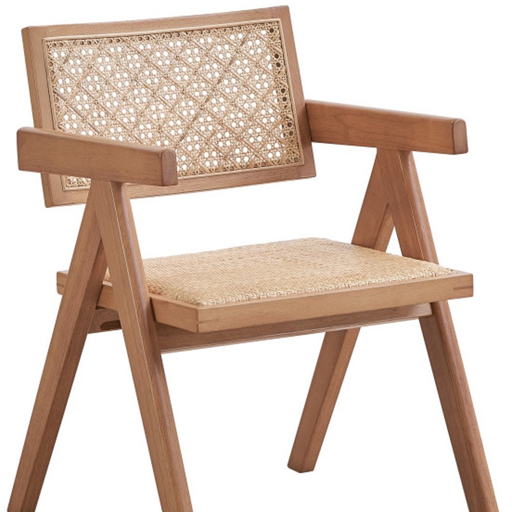 Set of Two Natural Rattan Open Back Dining Side Chairs