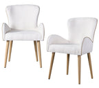 Set of Two Beige And Oak Boucle And Metal Dining Arm Chairs