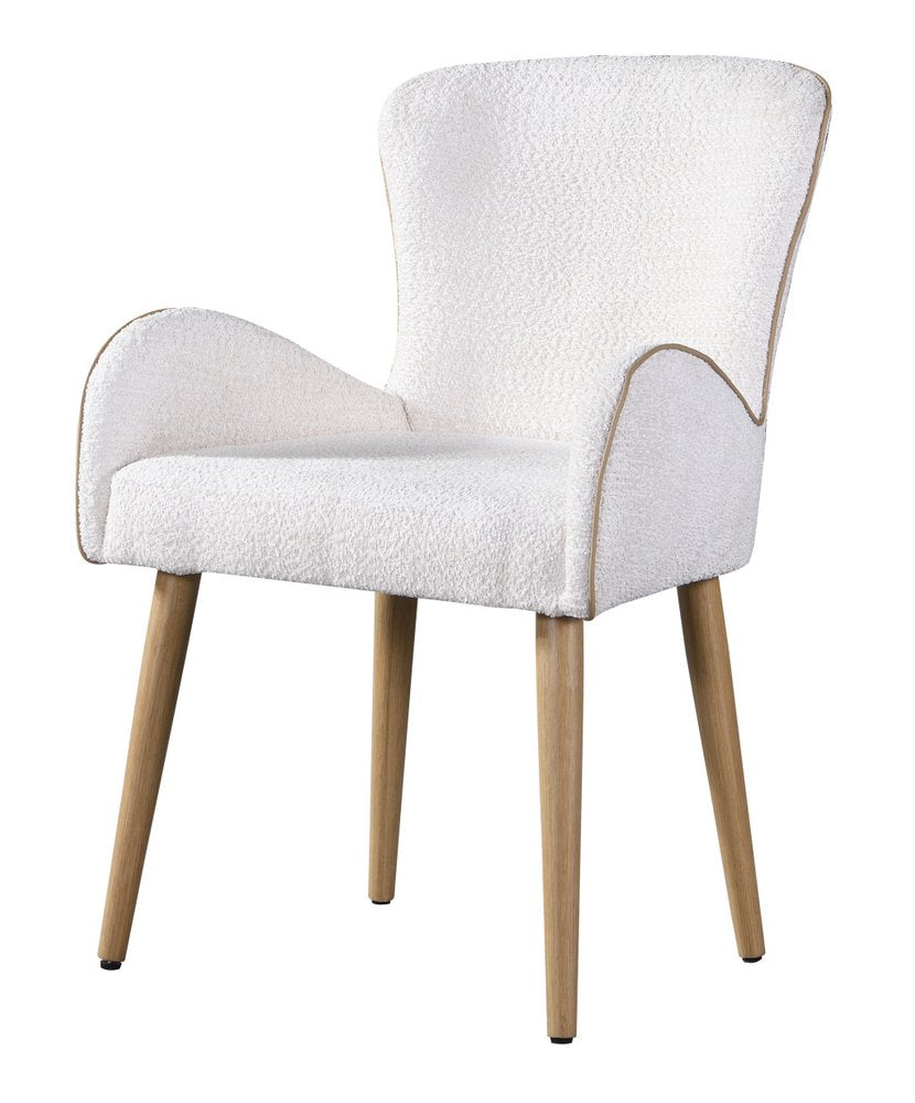 Set of Two Beige And Oak Boucle And Metal Dining Arm Chairs