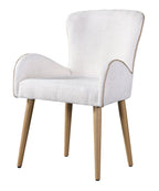 Set of Two Beige And Oak Boucle And Metal Dining Arm Chairs