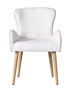 Set of Two Beige And Oak Boucle And Metal Dining Arm Chairs
