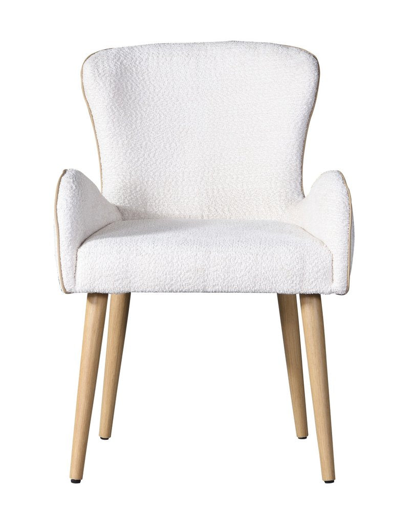 Set of Two Beige And Oak Boucle And Metal Dining Arm Chairs