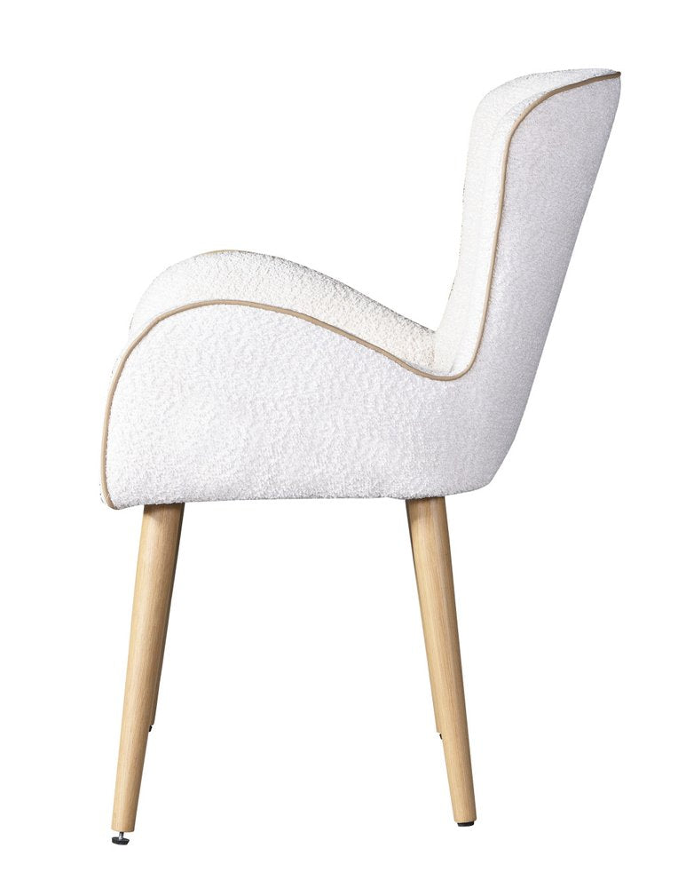 Set of Two Beige And Oak Boucle And Metal Dining Arm Chairs