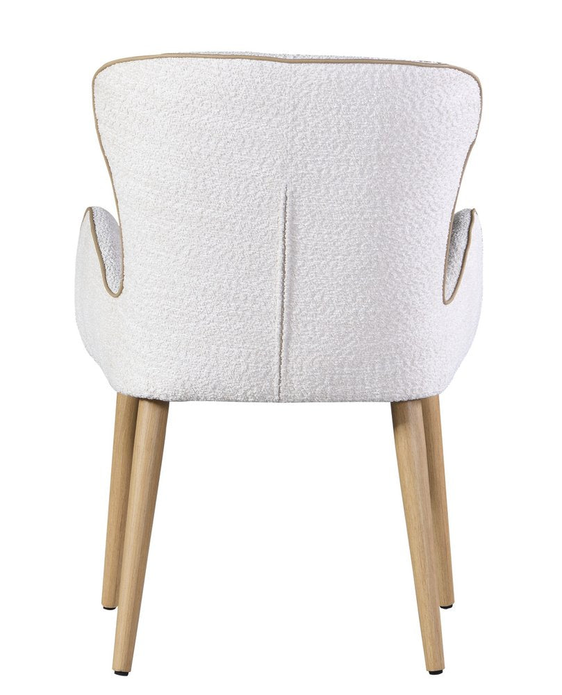 Set of Two Beige And Oak Boucle And Metal Dining Arm Chairs