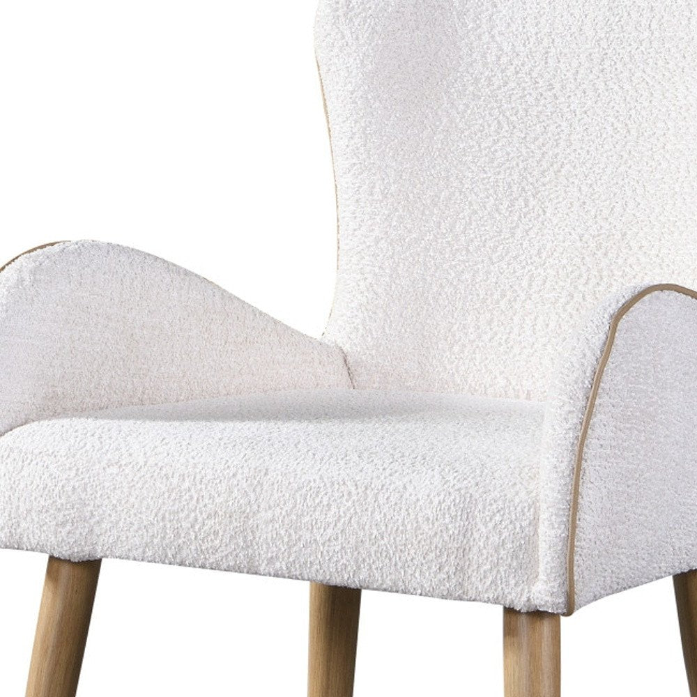 Set of Two Beige And Oak Boucle And Metal Dining Arm Chairs