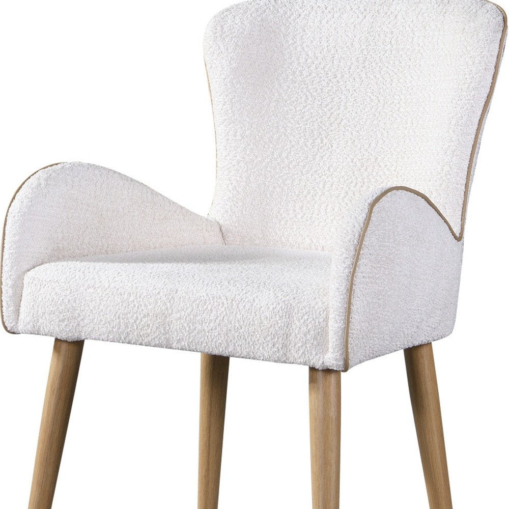 Set of Two Beige And Oak Boucle And Metal Dining Arm Chairs