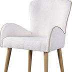 Set of Two Beige And Oak Boucle And Metal Dining Arm Chairs