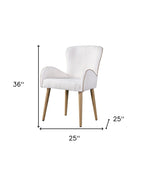 Set of Two Beige And Oak Boucle And Metal Dining Arm Chairs