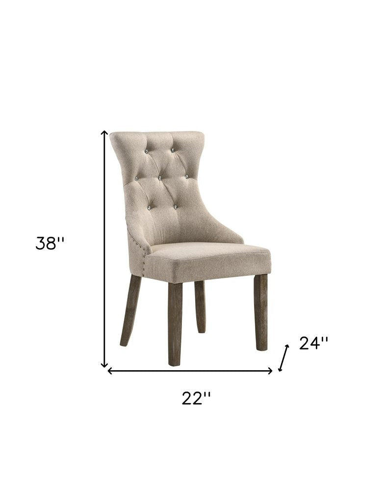 Set of Two Gray Tufted Fabric And Solid Wood Dining Side Chairs