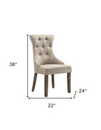 Set of Two Gray Tufted Fabric And Solid Wood Dining Side Chairs