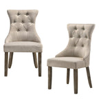 Set of Two Gray Tufted Fabric And Solid Wood Dining Side Chairs