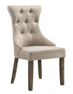 Set of Two Gray Tufted Fabric And Solid Wood Dining Side Chairs