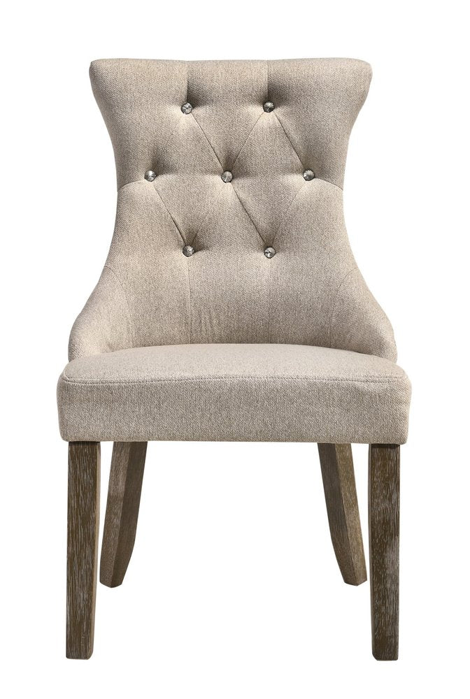 Set of Two Gray Tufted Fabric And Solid Wood Dining Side Chairs