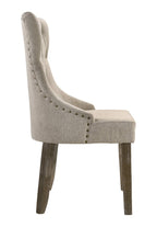 Set of Two Gray Tufted Fabric And Solid Wood Dining Side Chairs