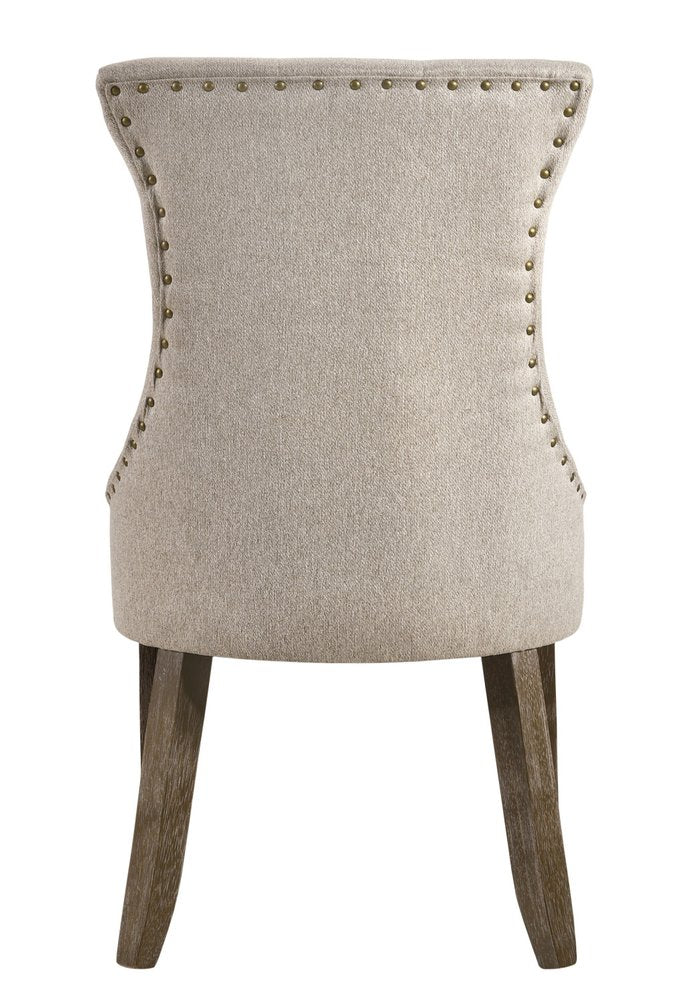 Set of Two Gray Tufted Fabric And Solid Wood Dining Side Chairs