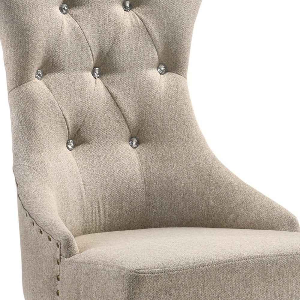 Set of Two Gray Tufted Fabric And Solid Wood Dining Side Chairs