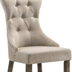 Set of Two Gray Tufted Fabric And Solid Wood Dining Side Chairs