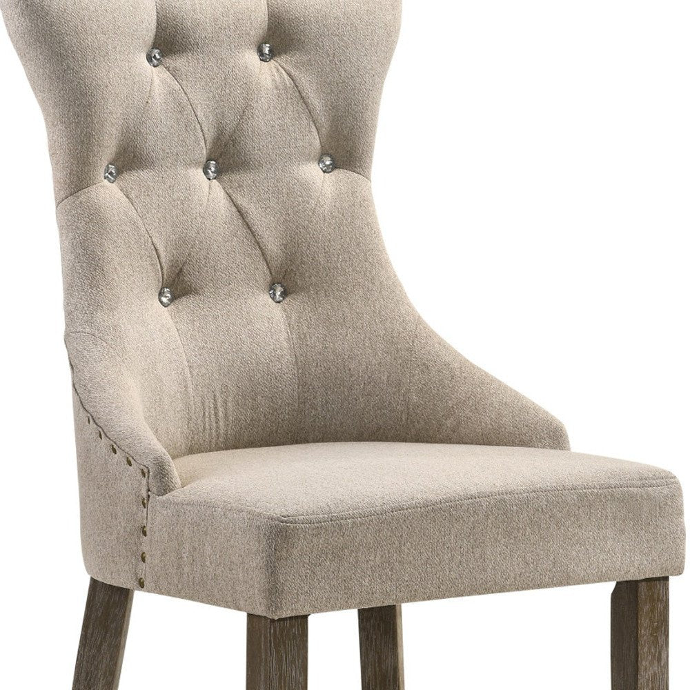 Set of Two Gray Tufted Fabric And Solid Wood Dining Side Chairs