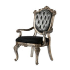 Set of Two Dark Gray And Platinum Tufted Fabric And Solid Wood King Louis Back Dining Arm Chairs